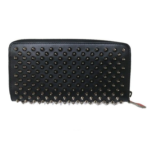 Christian Louboutin Zip Around Leather Wallet Black Red Long - Picture 4 of 8